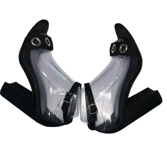 Urban Outfitters Faux Suede Heels Grommet Open Toe Ankle Strap‎ Shoes Women 8 - Picture 5 of 10